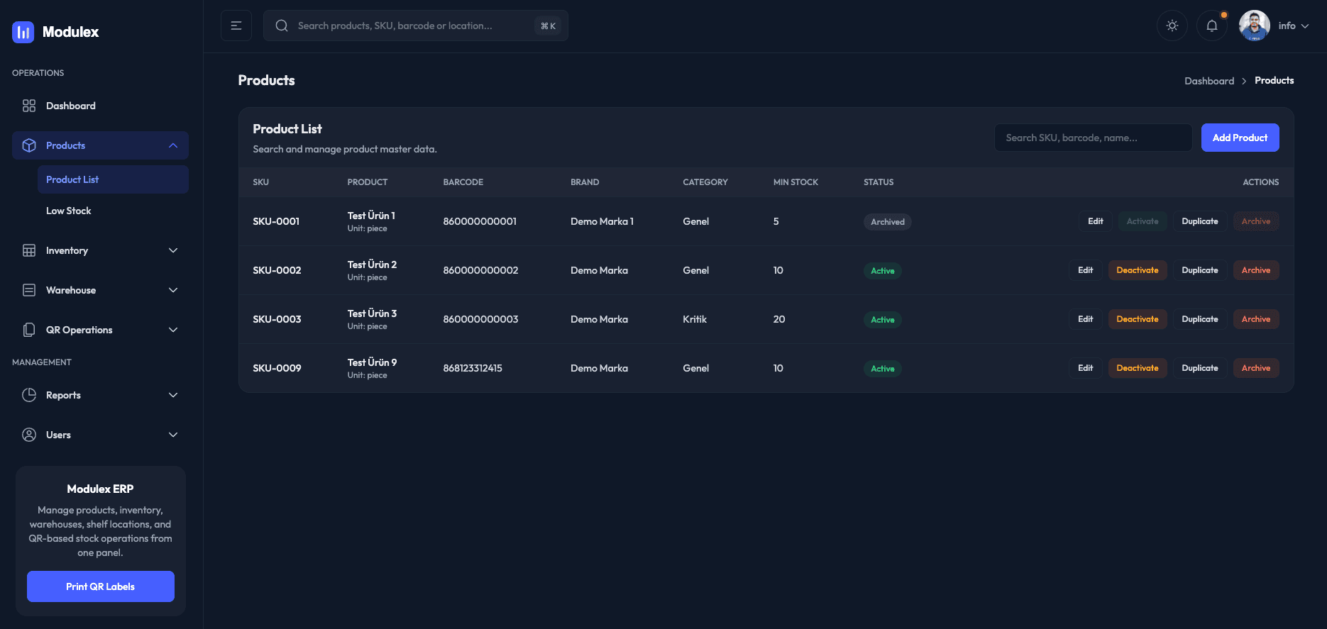 Modulex ERP platform
